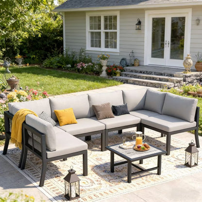 YODOLLA 7 Pieces Patio Furniture Set, Grey