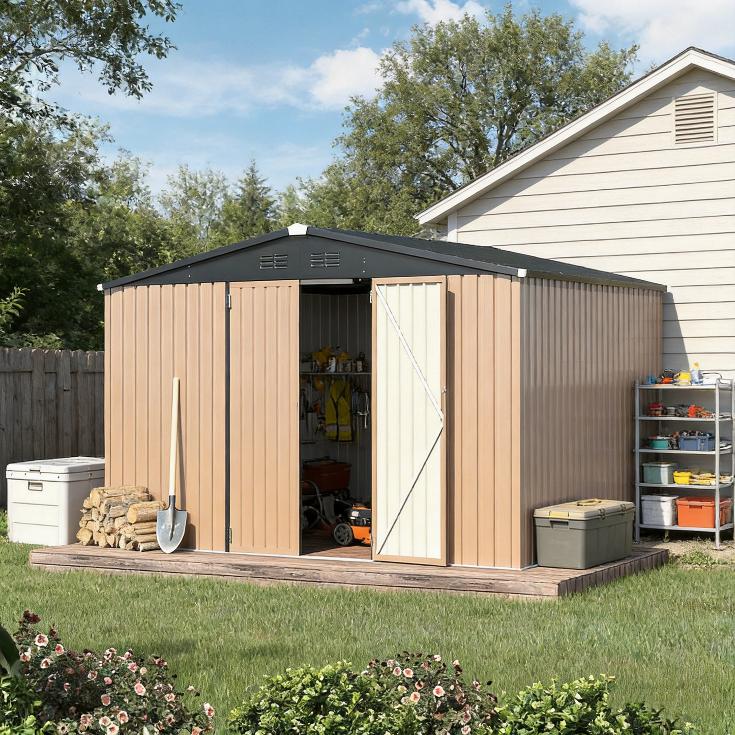YODOLLA Shed 12' x 10' Outdoor Storage Shed, Brown
