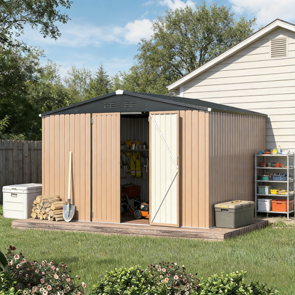 YODOLLA Shed 12' x 10' Outdoor Storage Shed, Brown