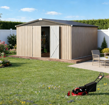 YODOLLA Shed 12' x 12' Storage Shed Large Metal Sheds, Brown