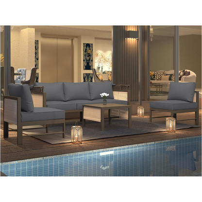 YODOLLA 4 Pieces Aluminum Patio Furniture Set, Retractable Canopy, Light Grey