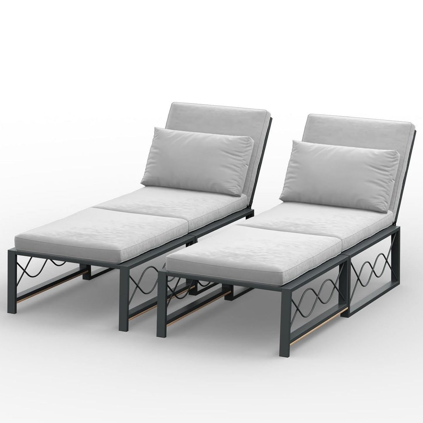YODOLLA Outdoor Metal Chaise Lounge Adjustable Chair Set of 2 with 1 Side Table