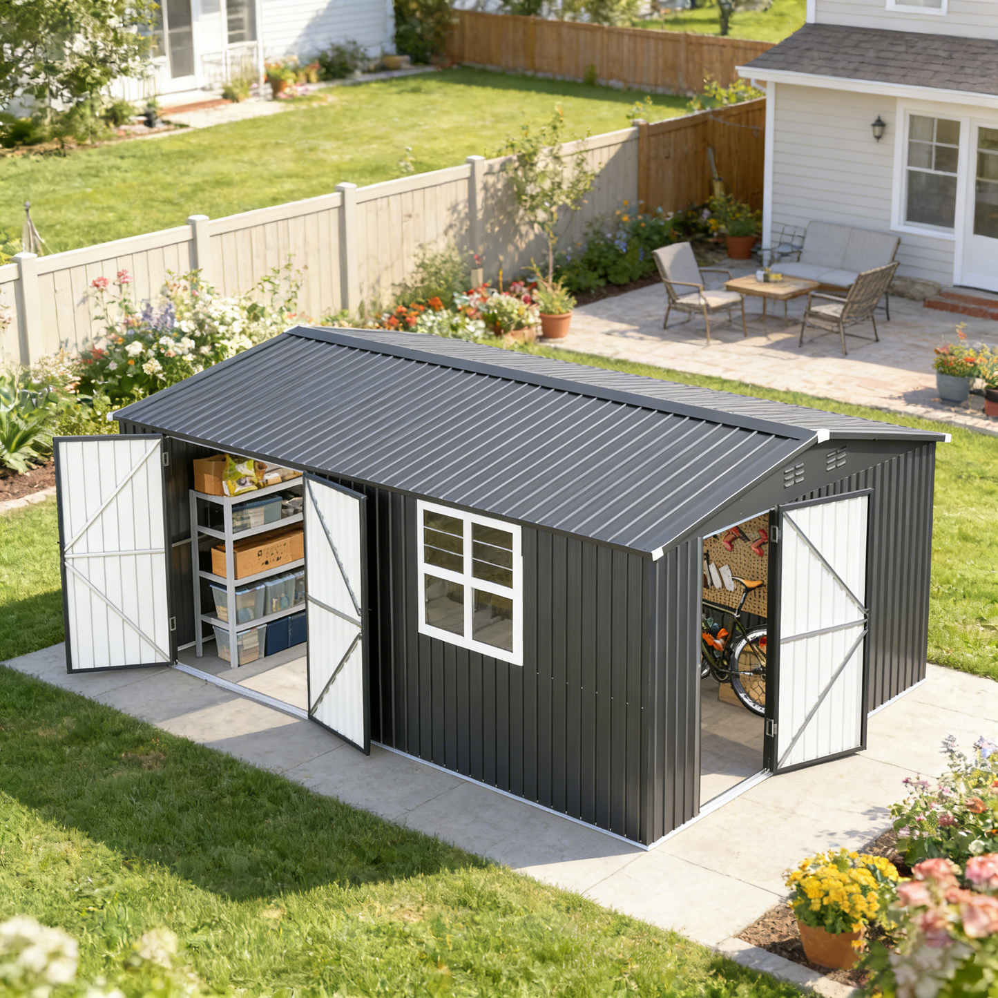 YODOLLA 16' x 12' Outdoor Storage Shed, Large Metal Sheds & Outdoor Storage