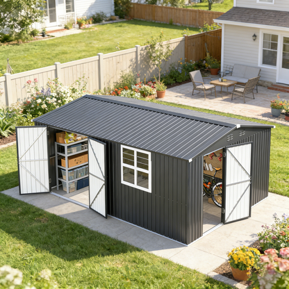 YODOLLA 16' x 12' Outdoor Storage Shed, Large Metal Sheds & Outdoor Storage