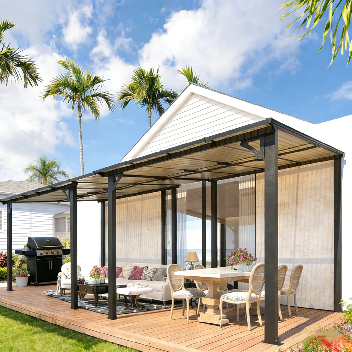 YODOLLA 18' x 8' Wall-Mounted Hard Top Lean-to Gazebo for Patio