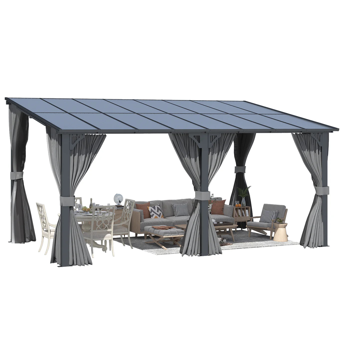 YODOLLA 16' x 10' Gazebo Outdoor Pergola for Patio with Curtains and Netting