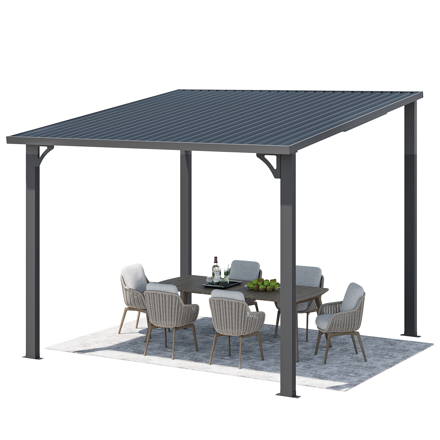 YODOLLA 10' x 10' Outdoor Pergola Hardtop Gazebo, Dark Gray