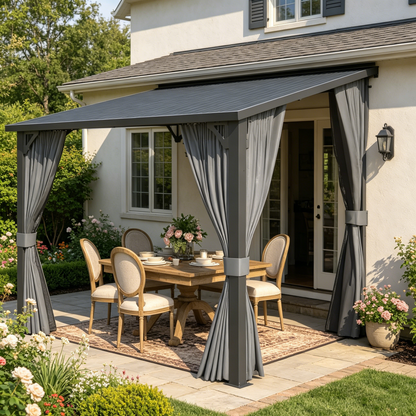 YODOLLA 10'x10' Outdoor Hardtop Gazebo Pergola with Curtains and Netting for Patio