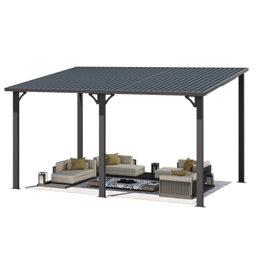 YODOLLA 14' x 10' Hard Top Lean to Gazebo Outdoor Pergola, Dark Grey
