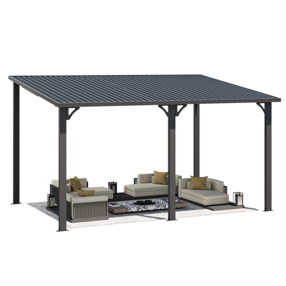 YODOLLA 14' x 10' Hard Top Lean to Gazebo Outdoor Pergola, Dark Grey