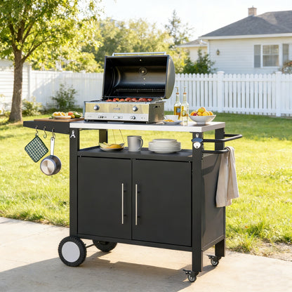 YODOLLA Outdoor Grill Table with Storage Cabinet, Rolling Bar Grill Cart 50’’×20’’×32.2’’