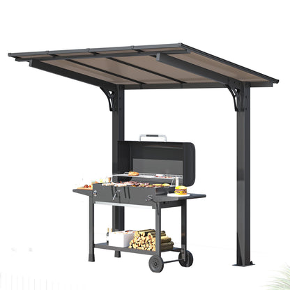 YODOLLA 8' x 5' Hardtop Pergola, Wall-Mounted Grill Gazebo & Carport for Patio, Deck & Outdoor Use