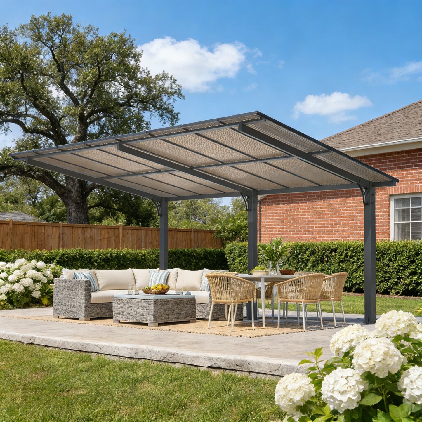YODOLLA 16' x 10' Gazebo Outdoor Pergola for Patio,10x16 Pergola Carport, Freestanding Lean to Hardtop Gazebo, Pergolas and Gazebos Clearance with Roof