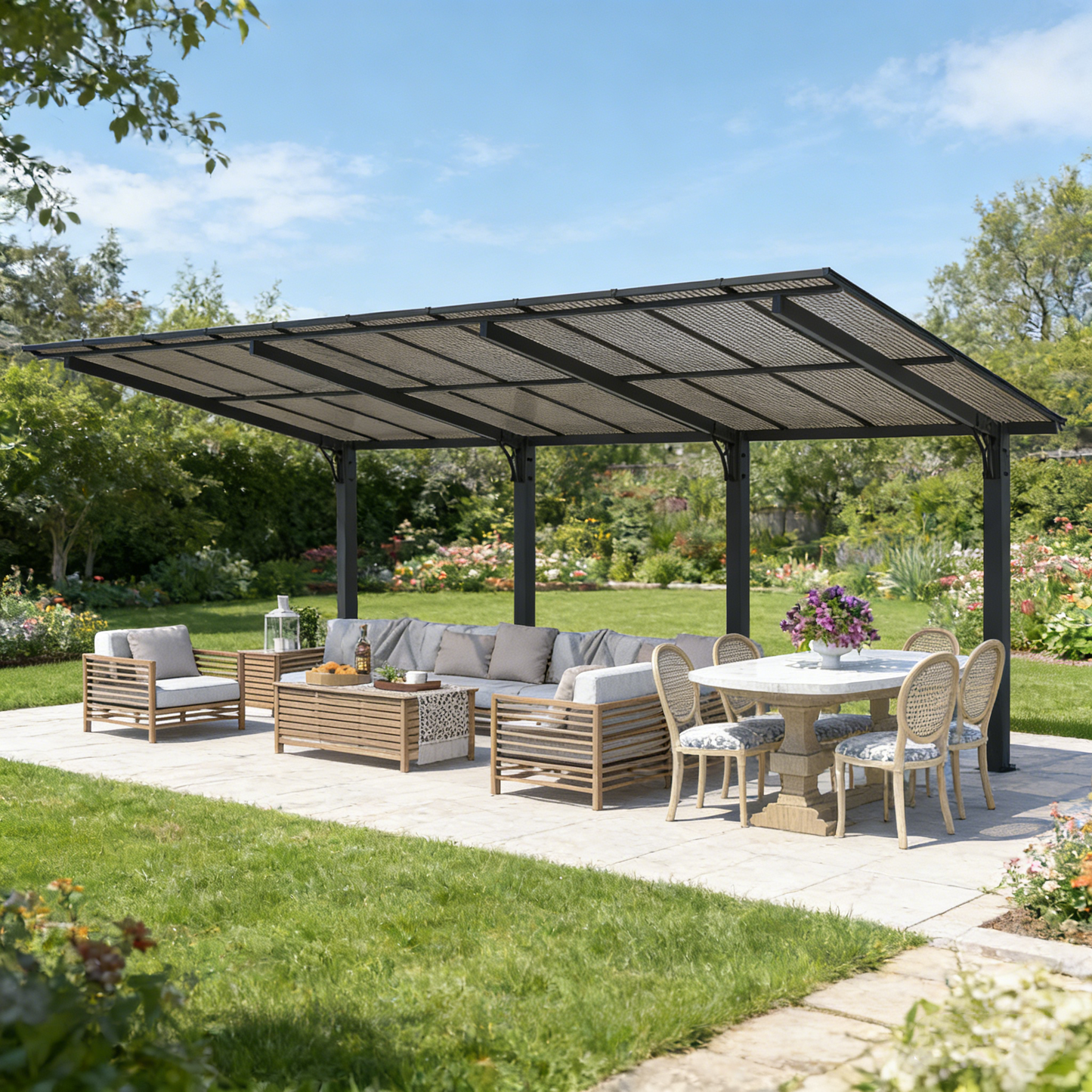 YODOLLA 20' x 10' Outdoor Gazebo for Patio, Large 10x20 Pergola Carport, Freestanding Lean to Hard Top Gazebo Shelter Pergolas and Gazebos Clearance with Roof