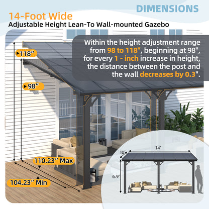 YODOLLA Adjustable Height Outdoor Gazebo Pergola for Patio, Dark Gray