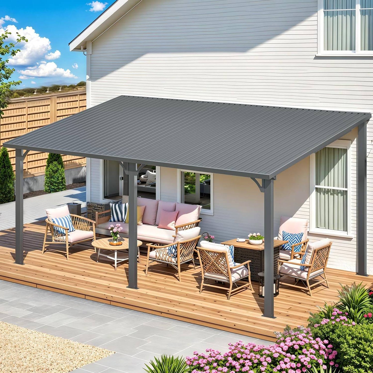 YODOLLA Hardtop Gazebo, Wall-Mounted Lean to Metal Awnings Pergola