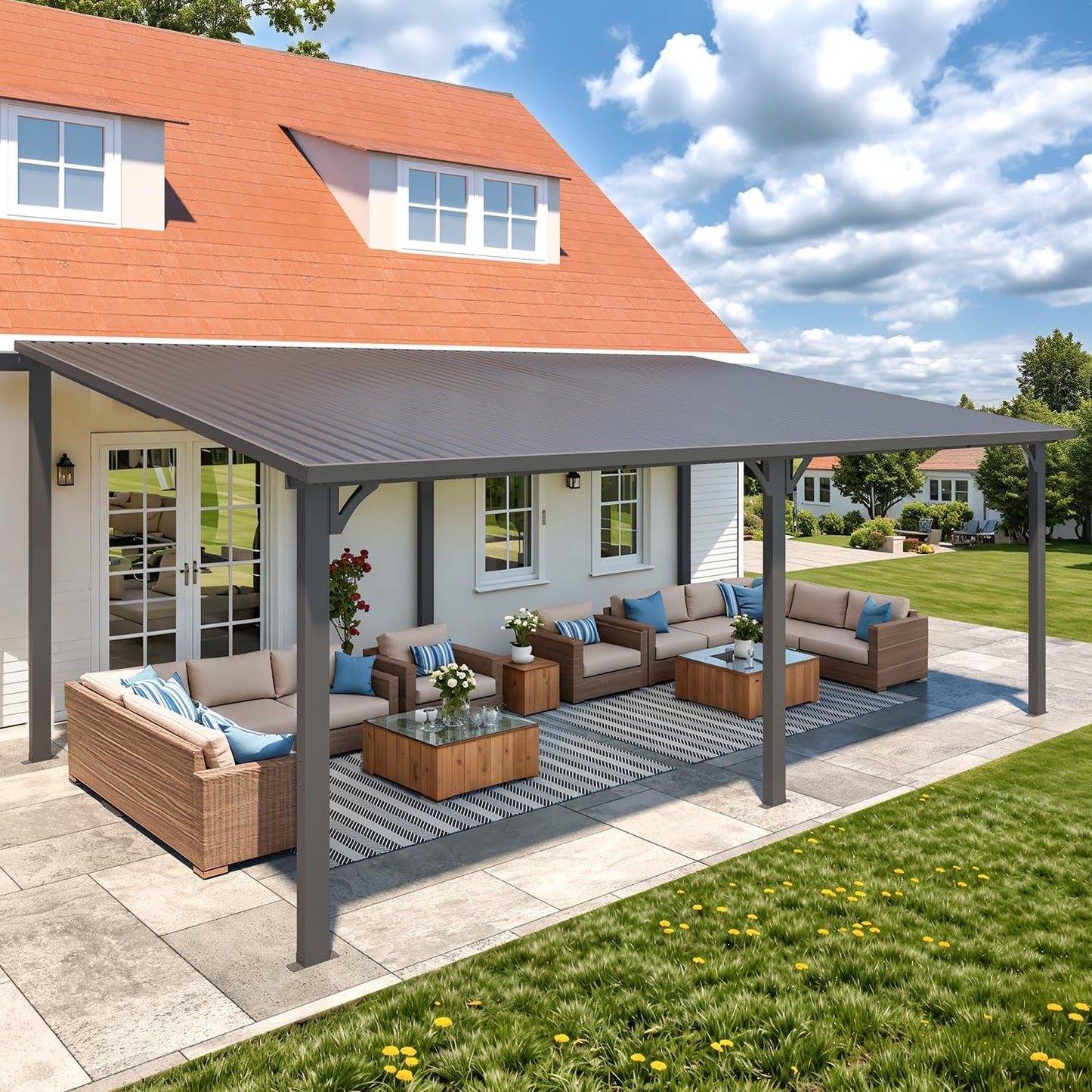 YODOLLA Hardtop Gazebo, Wall-Mounted Lean to Metal Awnings Pergola