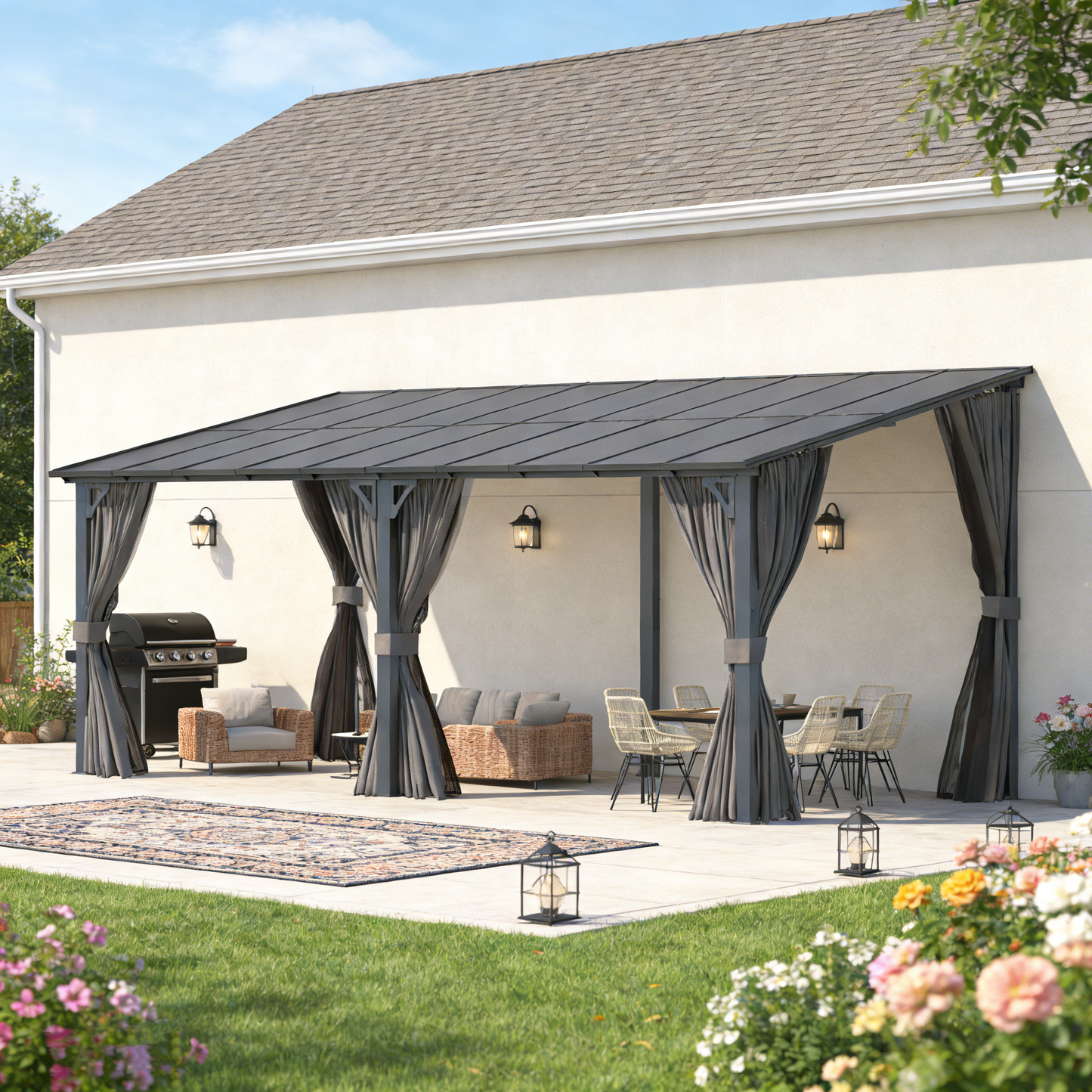 YODOLLA 20' x 8' Outdoor Gazebo Pergola with Curtains and Netting