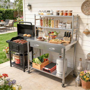 YODOLLA Stainless Steel Table with Shelves and Drawer 48"x24" Prep Table for Commercial Kitchen