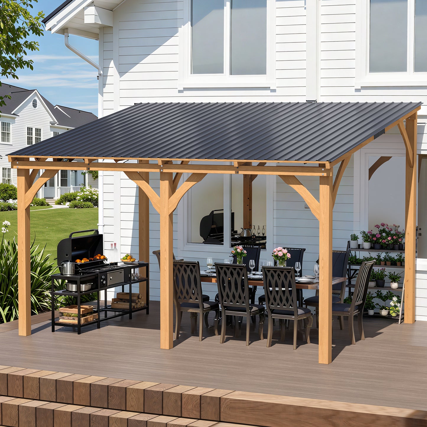 YODOLLA Outdoor Wooden Gazebo, Patio Lean to Hardtop Pergolas and Gazebos