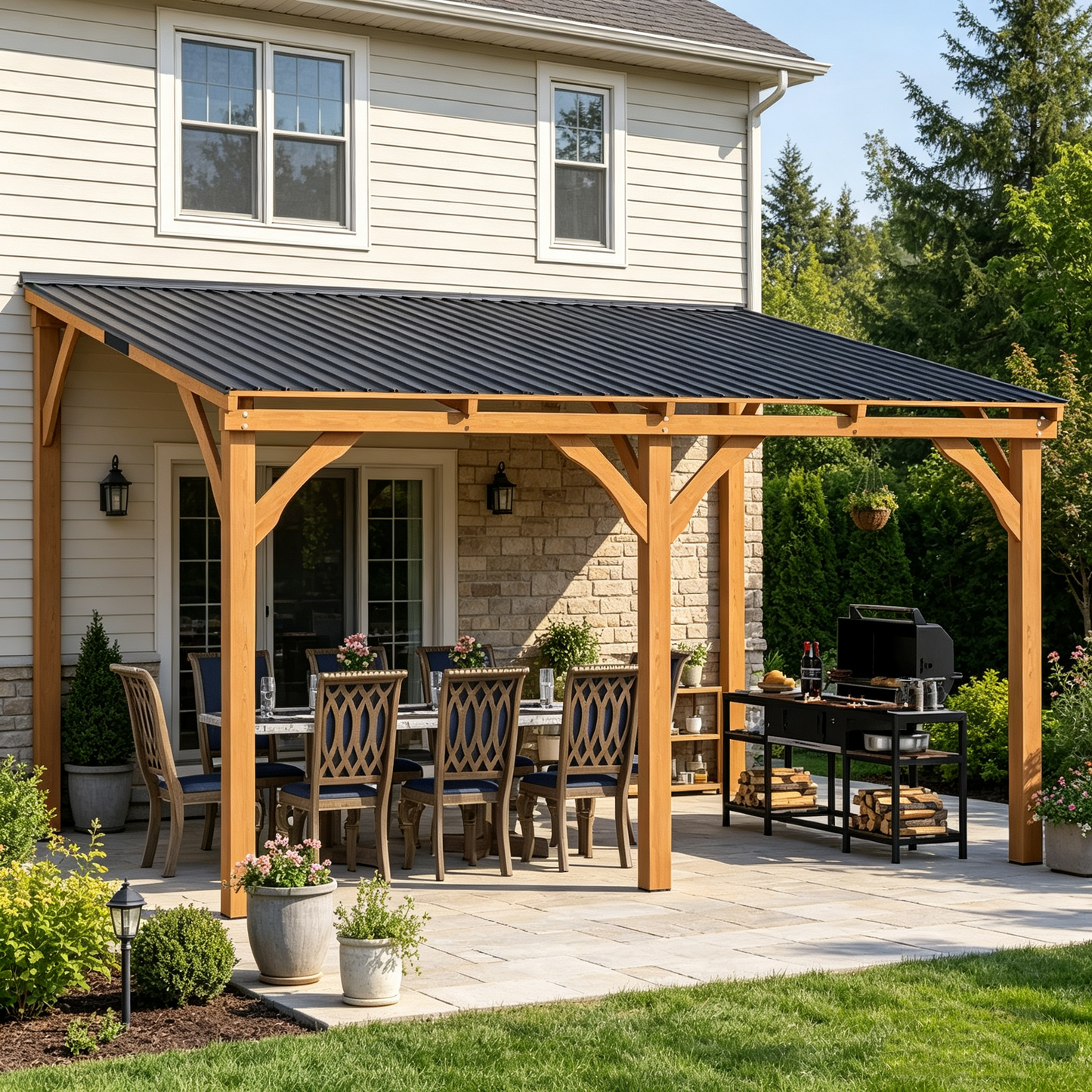 YODOLLA 12' x 10' Outdoor Wood Ceder Gazebo Lean to Hardtop Pergolas