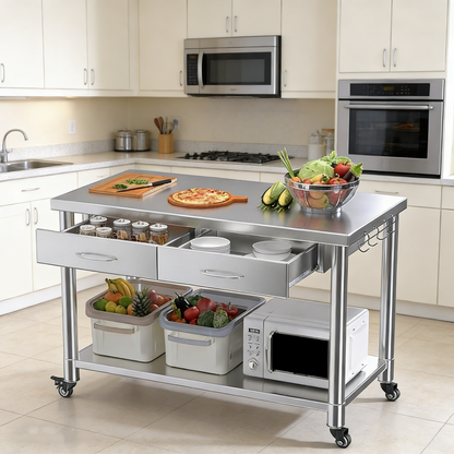 YODOLLA Stainless Steel Work Table with Drawers, 48"x24" Prep Table