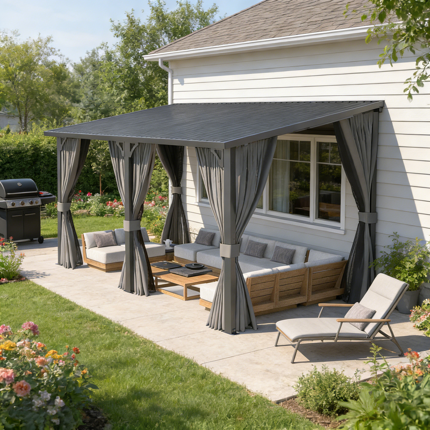 YODOLLA 16'x8' Outdoor Hardtop Metal Gazebo with Curtain and Netting