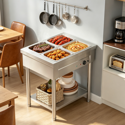 YODOLLA Commercial Food Warmer 1500W Electric Steam Table with 4x10QT Pans & Shelf
