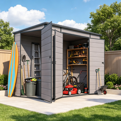 YODOLLA 4'x8' Resin Outdoor Storage Shed, Lean to Plastic Shed with Base