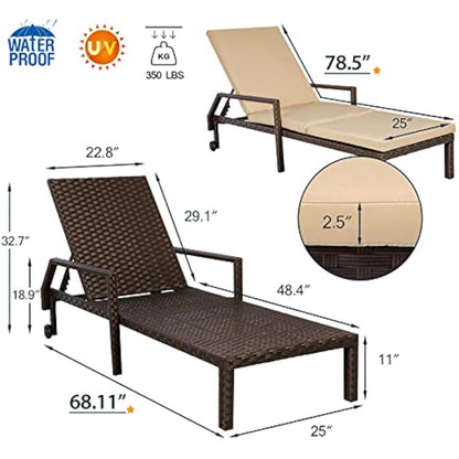 YODOLLA 2 PCS Outdoor Lounge Chairs, Brown Rattan with Beige Cushion