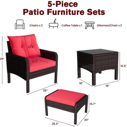 YODOLLA Outdoor 5 Pieces Patio Furniture Set, Red