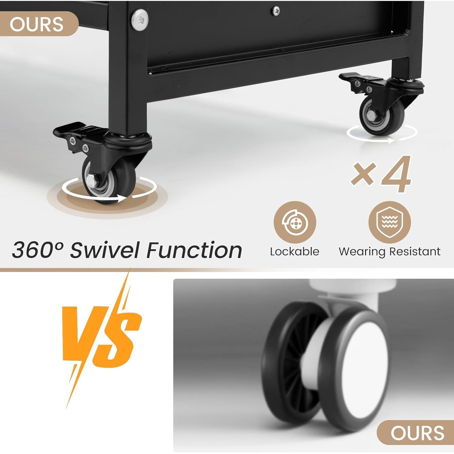 YODOLLA Book Cart with Wheels, 352LBS Rolling Bookshelf Utility Cart