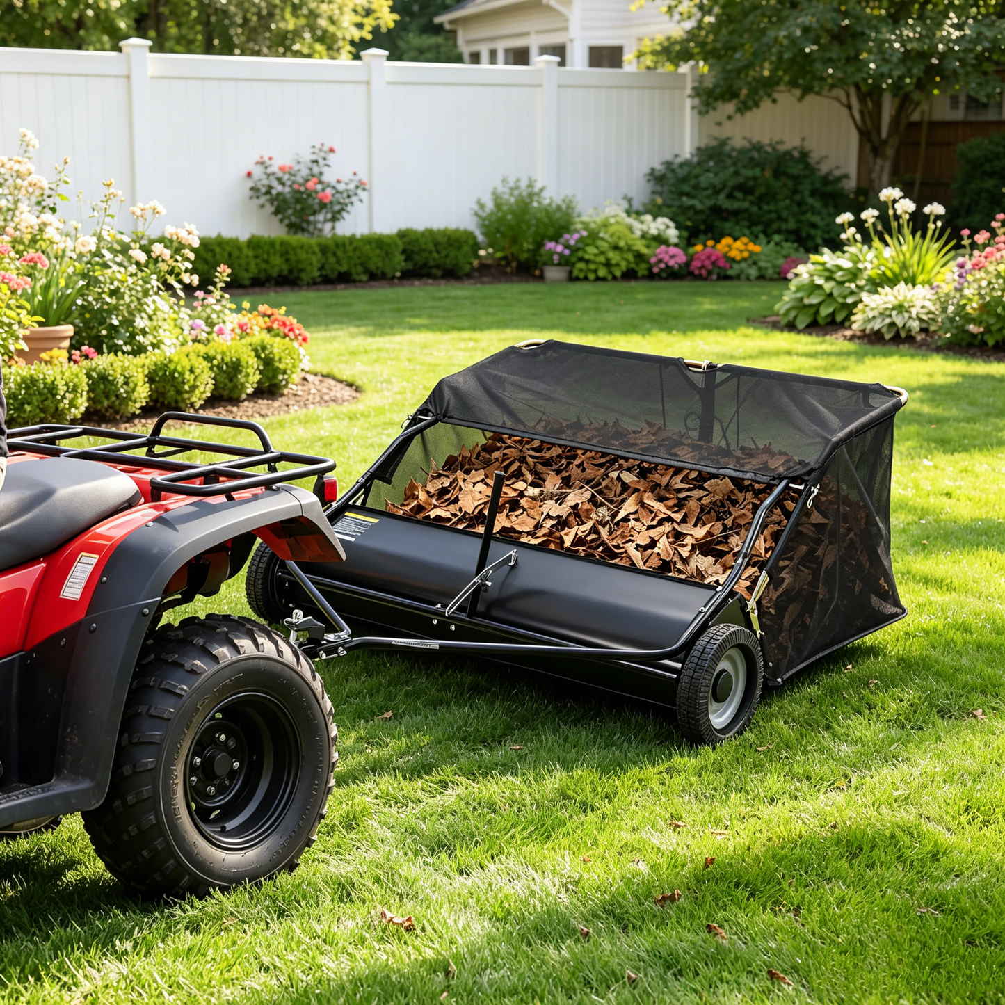 YODOLLA 48" Lawn Sweeper Tow Behind, Pull Behind Grass & Leaf Collector