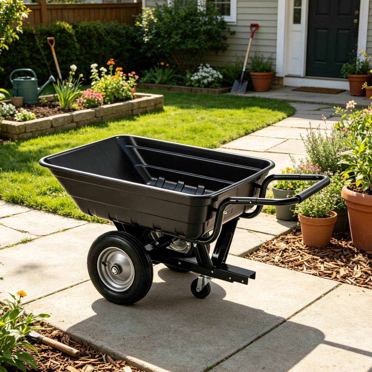 YODOLLA 2-in-1 Dump Cart 500Lbs Heavy Duty Tow Behind Poly Utility Trailer