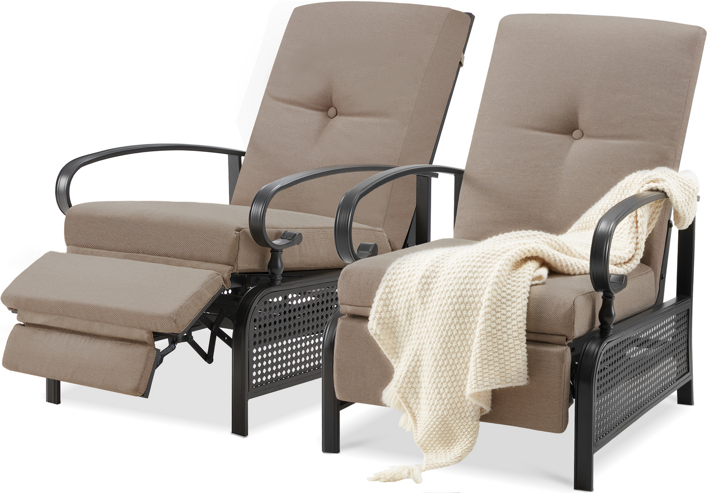 YODOLLA Outdoor Recliner Chair with Beige Olefin Cushions Set of 2