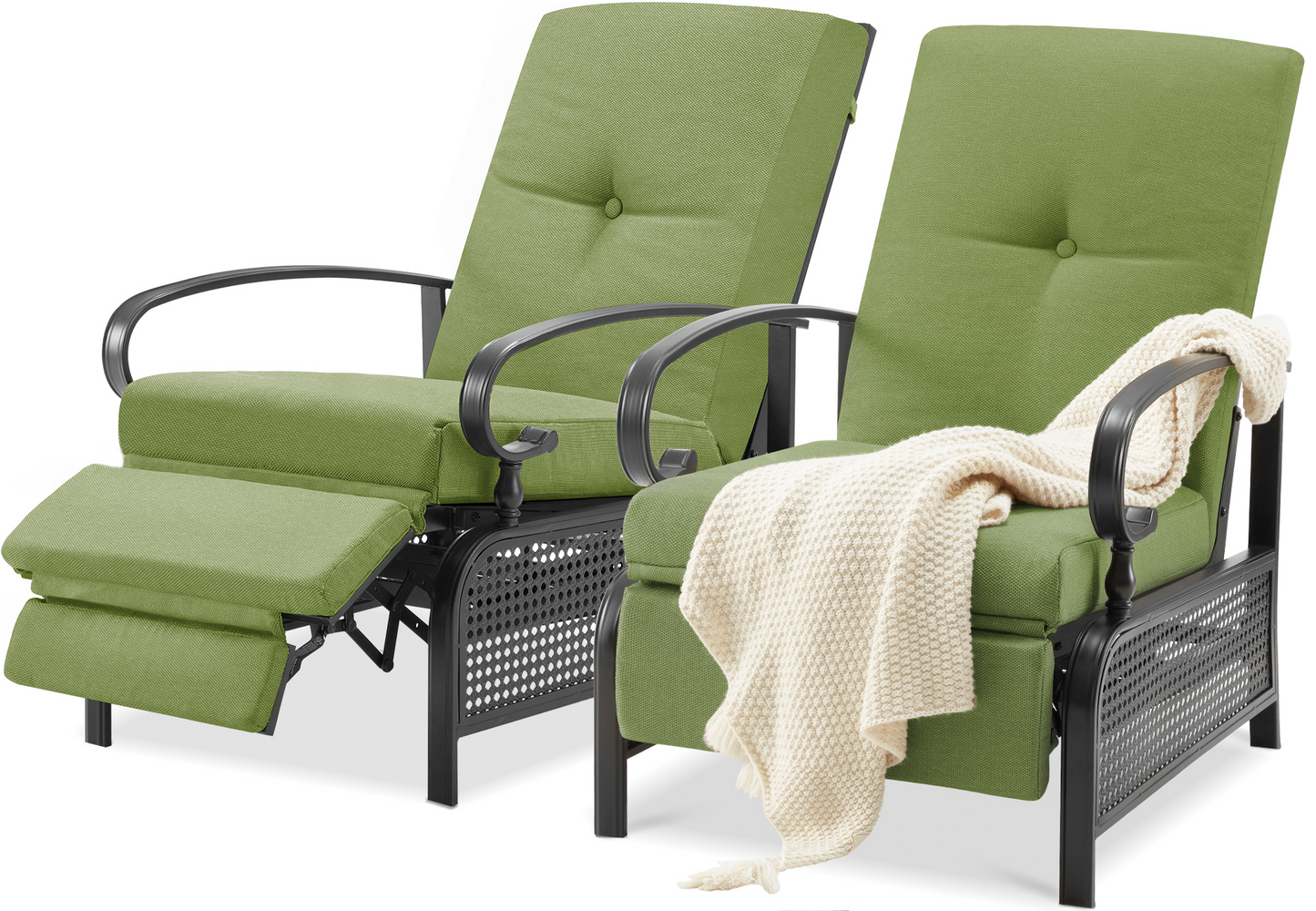 YODOLLA Outdoor Recliner Chair with Beige Olefin Cushions Set of 2