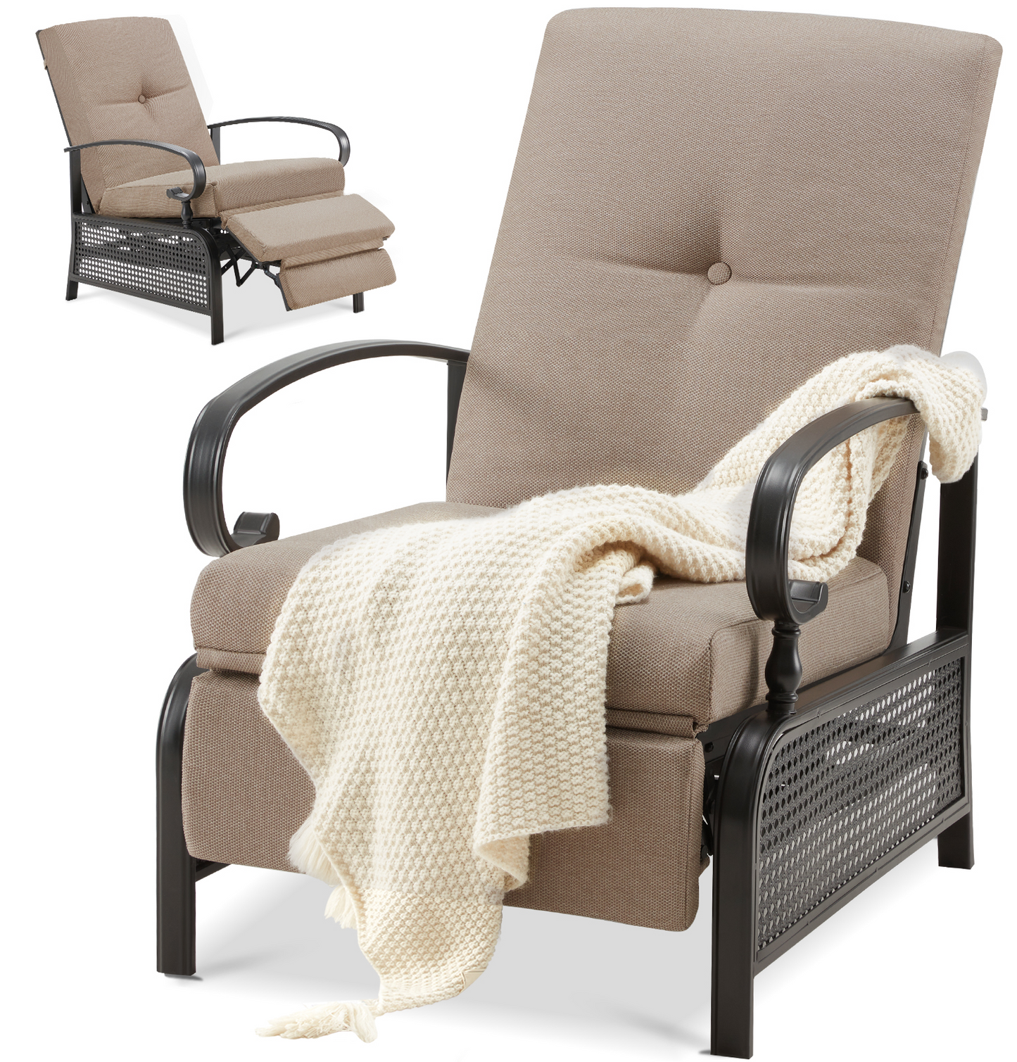 YODOLLA Outdoor Recliner Chair with Olefin Cushions