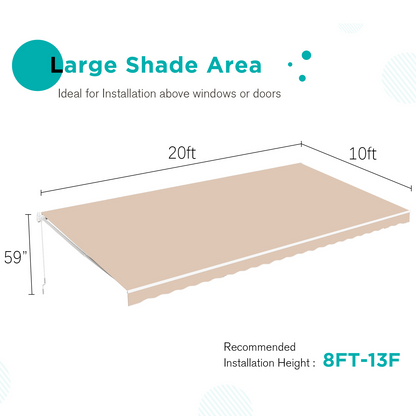 YODOLLA 20'×10' Manual Retractable Awning Sun Shade Patio