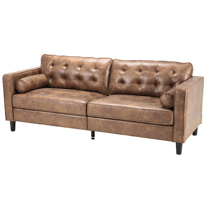 YODOLLA 84.2" 3-Seats Large Sofa Couch Couch, Faux Leather Brown