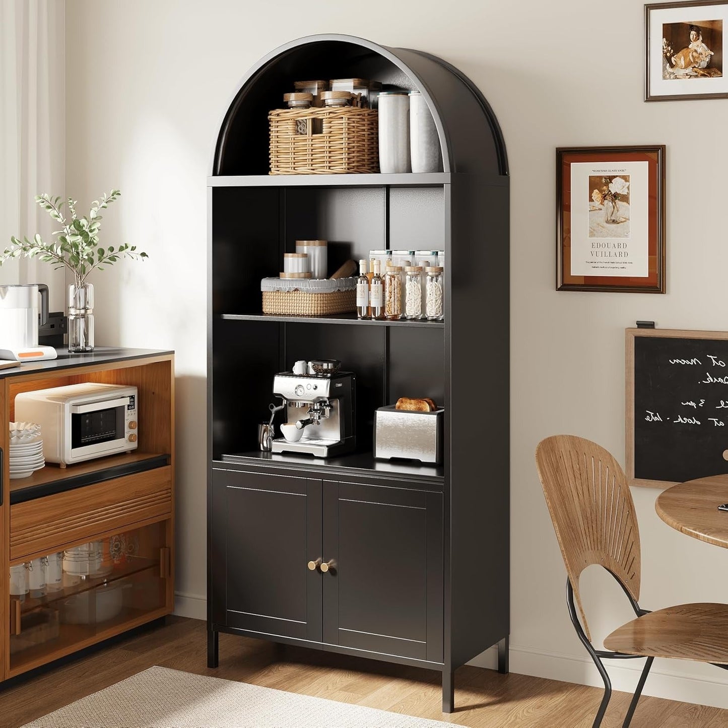 YODOLLA 73'' Arched Cabinet, Metal Kitchen Pantry with Adjustable Shelves, Modern Arched Storage Bookcase Display Cabinet