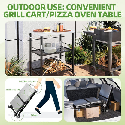 YODOLLA Foldable Stainless Steel Grill Cart Table with Wheels, Silver