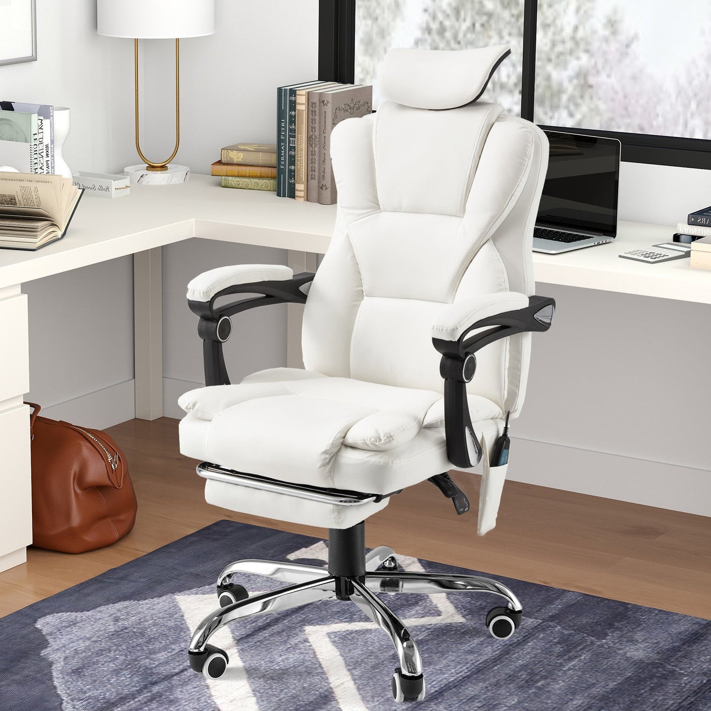 YODOLLA Office Chair with 7 Points Vibration Massage&Heat, Adjustable Ergonomic Recliner, Cream White