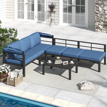 YODOLLA Patio Furniture Set with Retractable Canopy, Dark Blue