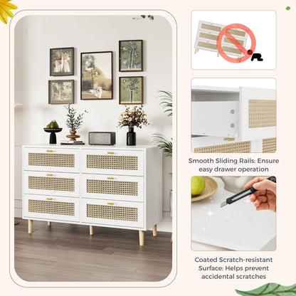 YODOLLA Wicker Dresser 6 Drawer Rattan Dresser, White