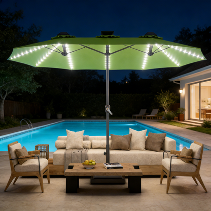 YODOLLA 15ft Patio Umbrella with Solar Lights, Green