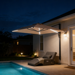 YODOLLA 10ft Solar LED Cantilever Patio Umbrella, Rectangular Wall Mounted Outdoor Large Offset Umbrellas