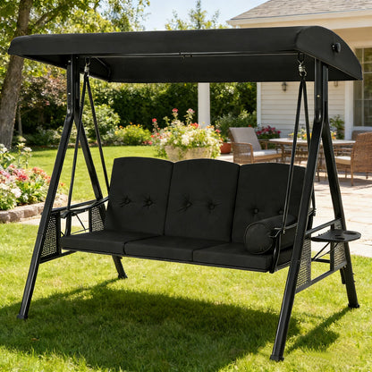YODOLLA 3-Seat Porch Swings with Adjustable Canopy, Black