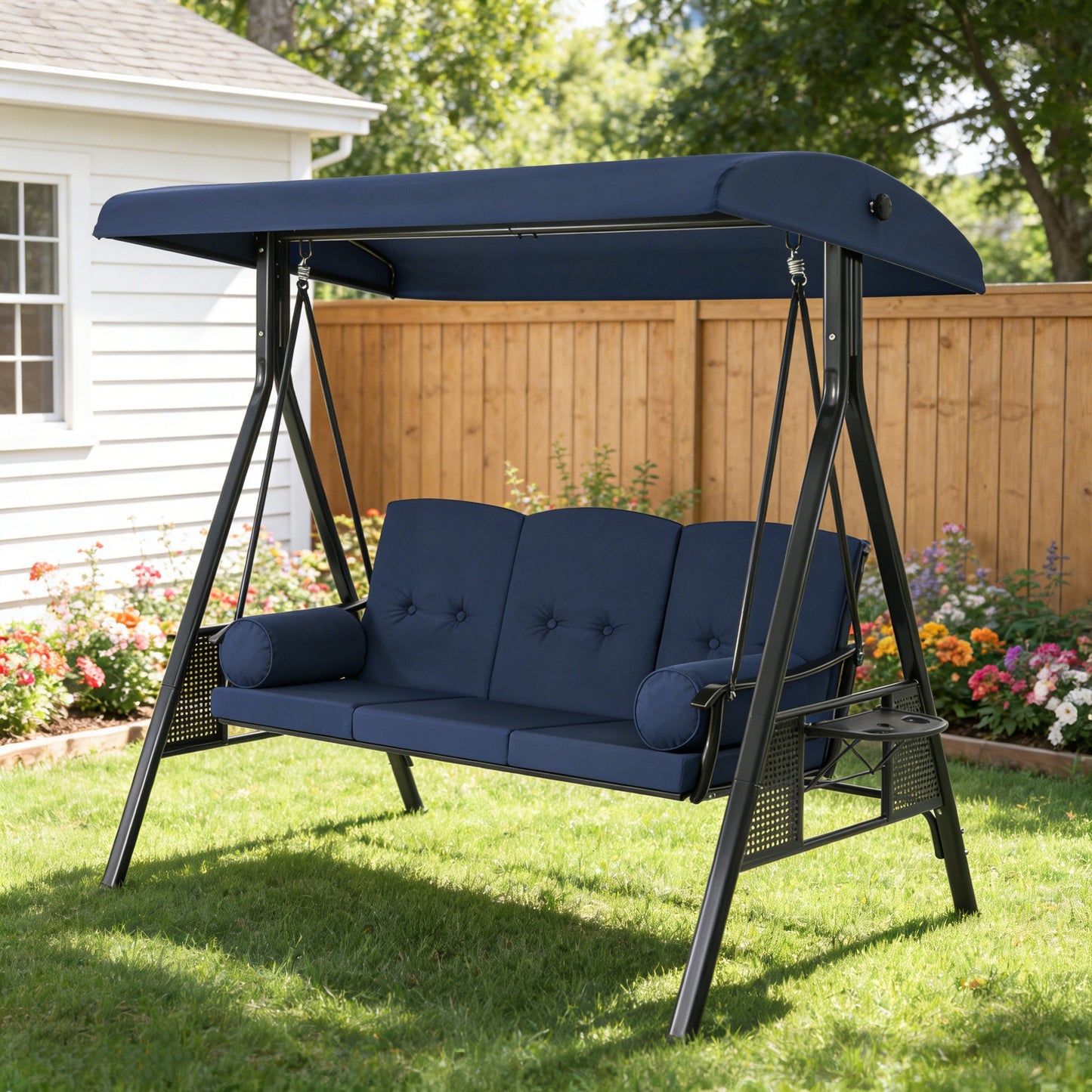 YODOLLA 3-Seat Patio Porch Swing Chair, Blue