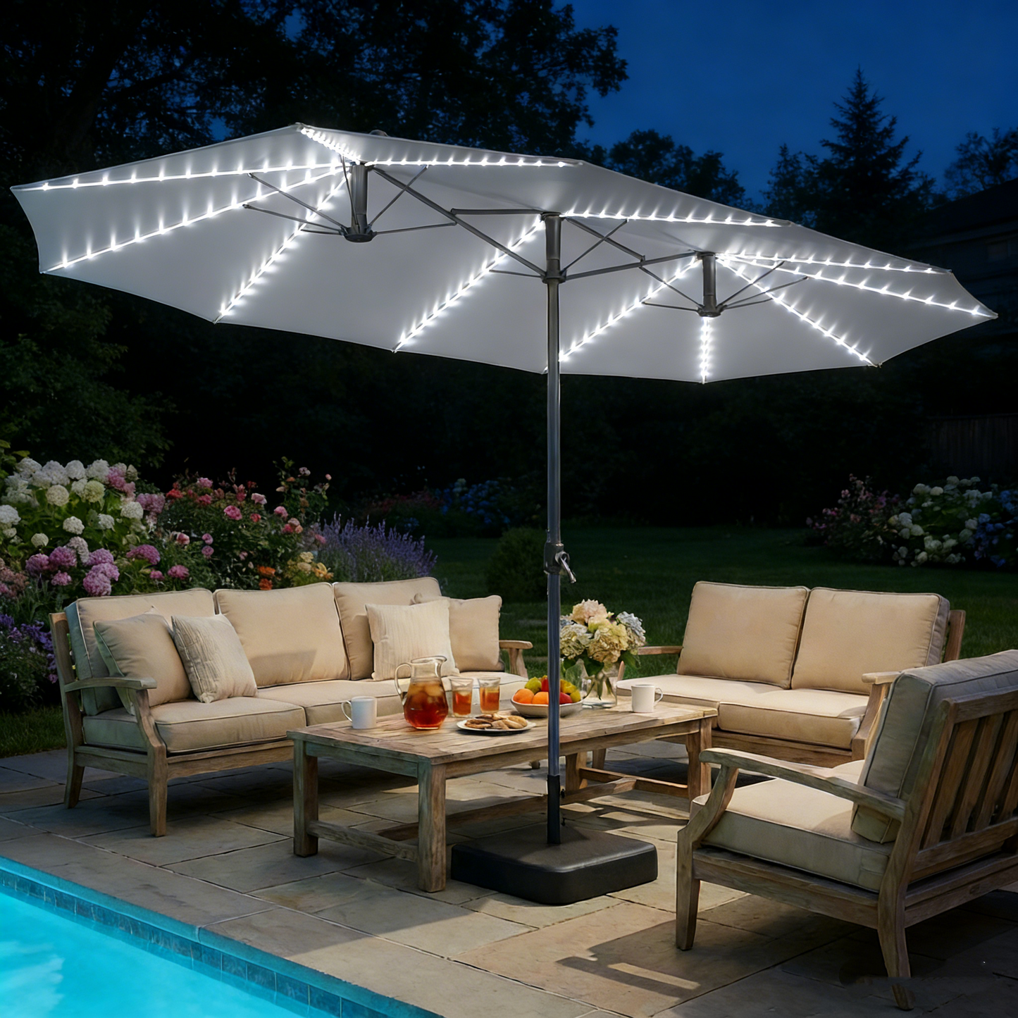 YODOLLA 15ft Double-Sided Patio Umbrella Outdoor Rectangle Umbrella with Base, Gray