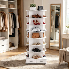 YODOLLA 8 Tier Rotating Shoe Rack Contains 2 Drawers Shoe Tower Organizer